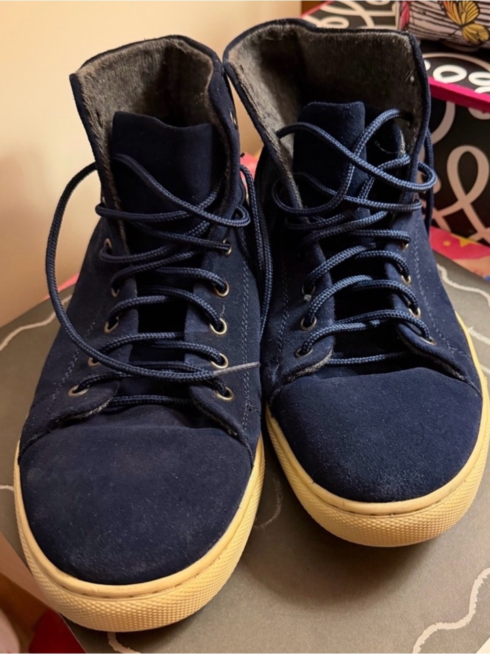 Rails Navy Blue High-Top Sneakers with Cream Soles